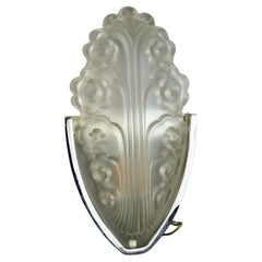 Art Deco Carved Glass and Nickeled Brass Sconces a Pair
