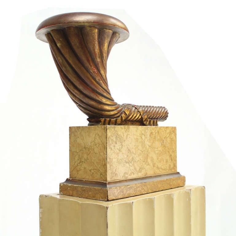Painted Art Deco Carved Horn Shape on Scallop Woden Pedestal Floor Lamp Base For Sale