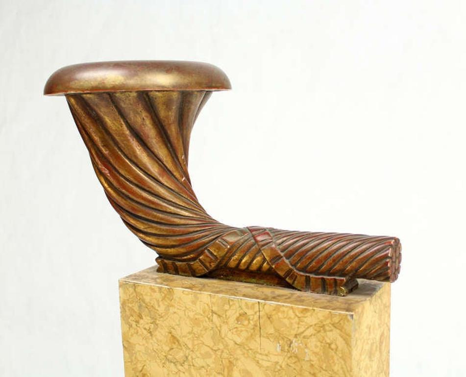 Art Deco Carved Horn Shape on Scallop Woden Pedestal Floor Lamp Base In Fair Condition For Sale In Rockaway, NJ