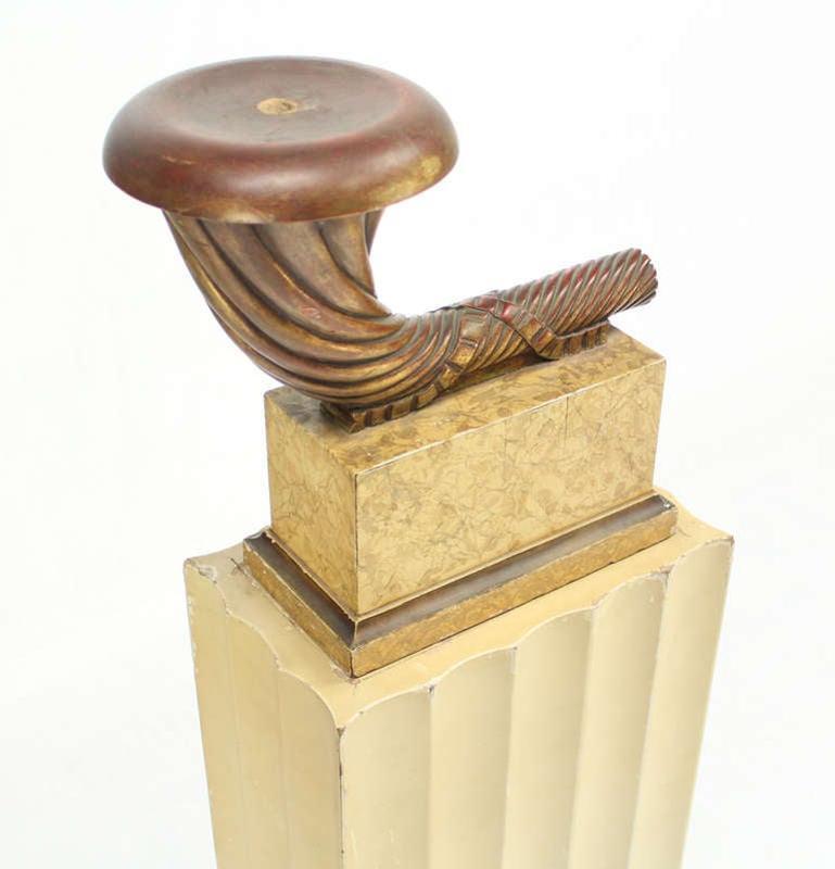 20th Century Art Deco Carved Horn Shape on Scallop Woden Pedestal Floor Lamp Base For Sale