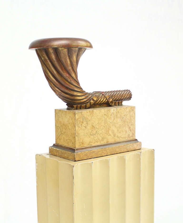 Art Deco Carved Horn Shape on Scallop Woden Pedestal Floor Lamp Base For Sale 1