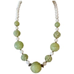 Art Deco Carved Jade Quartz Necklace Worn At Disney "Hoppers" Film Premier 1930s