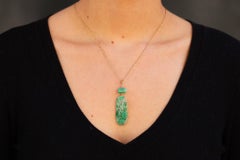 Art Deco Carved Jadeite Lavalieré Pendant Necklace