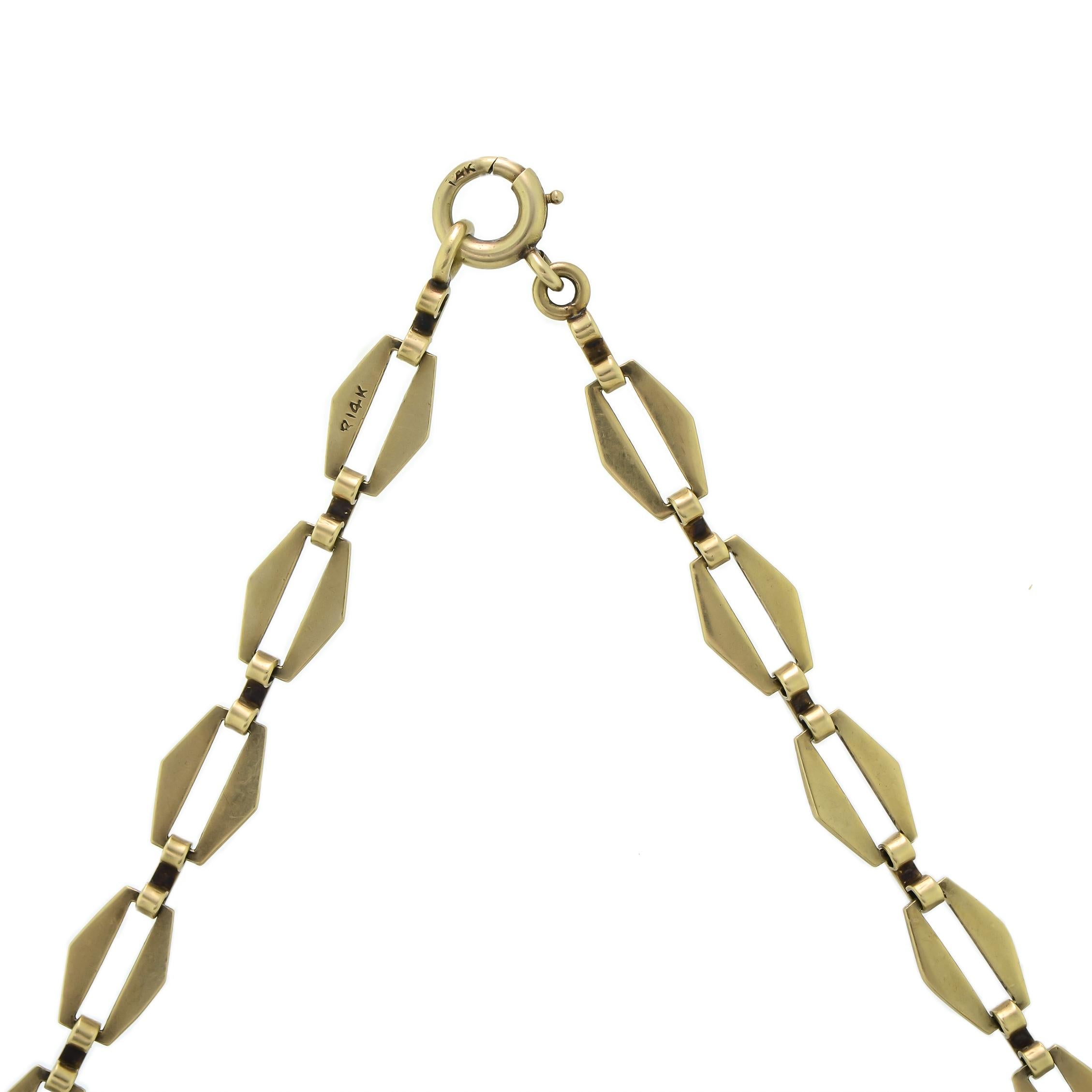 Art Deco Carved Lapis, Blue Enamel & 14K Yellow Gold Necklace For Sale 1