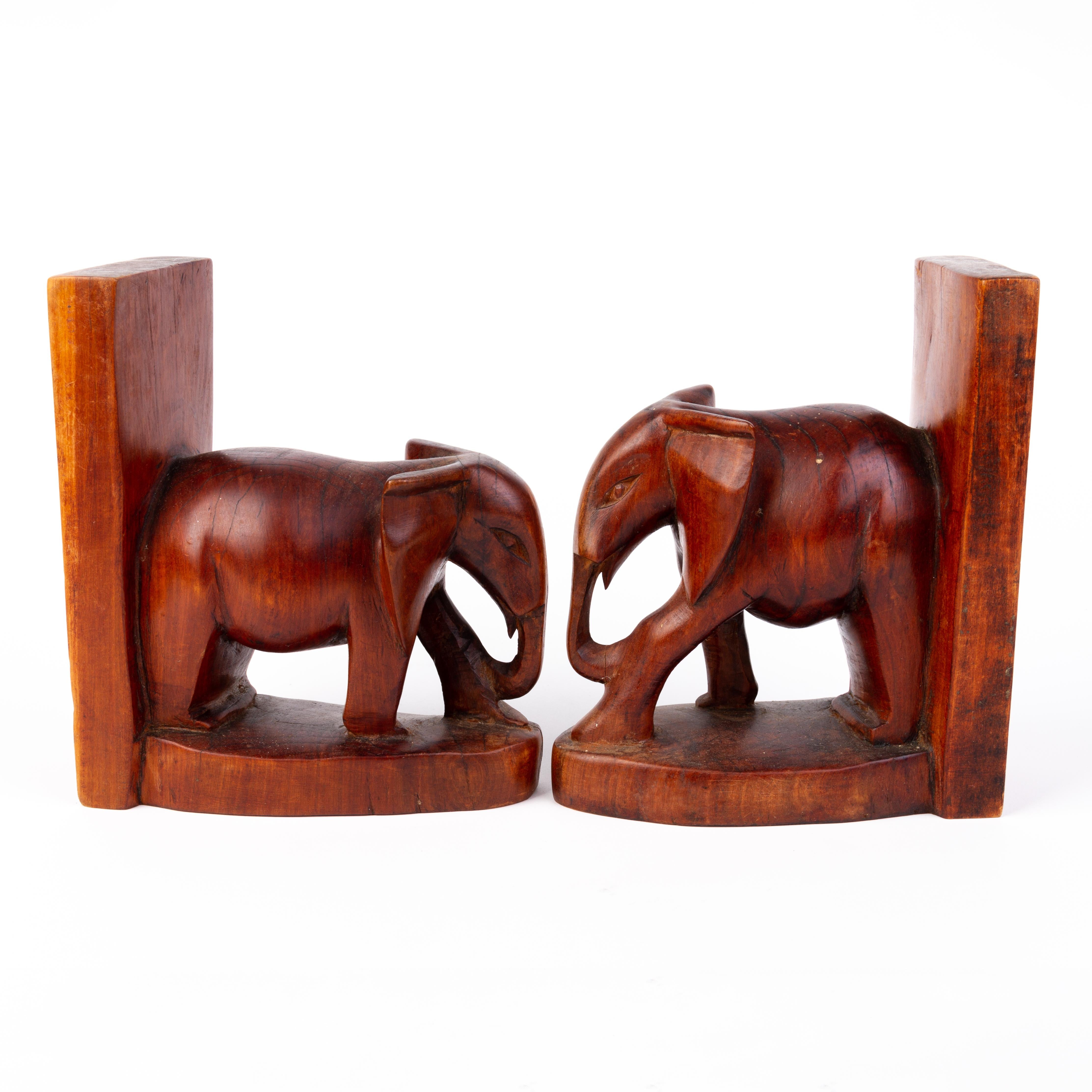 Art Deco Carved Mahogany Elephant Bookends  In Good Condition For Sale In Nottingham, GB