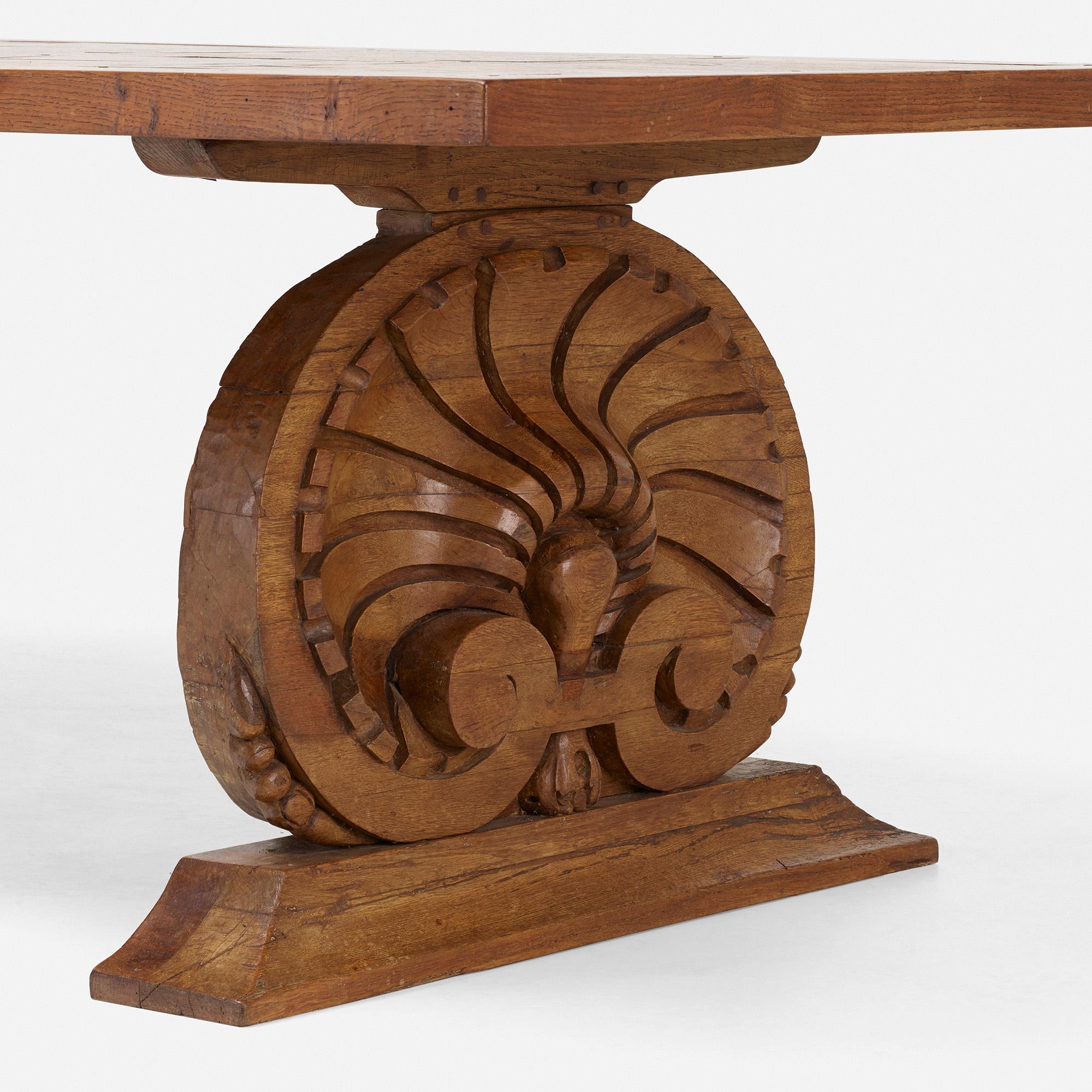 Hand-Carved Art Deco Carved Oak Dining Table