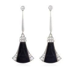 Antique Art Deco Carved Onyx and Diamond Earrings in Platinum