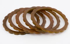 Art Deco Carved Orange and Brown Bakelite Spacer Bracelet, Lot of 5 Bangles