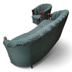 Art Deco Carved Ornate Channel Back Curved Sofa, Lounge Chair And Ottoman