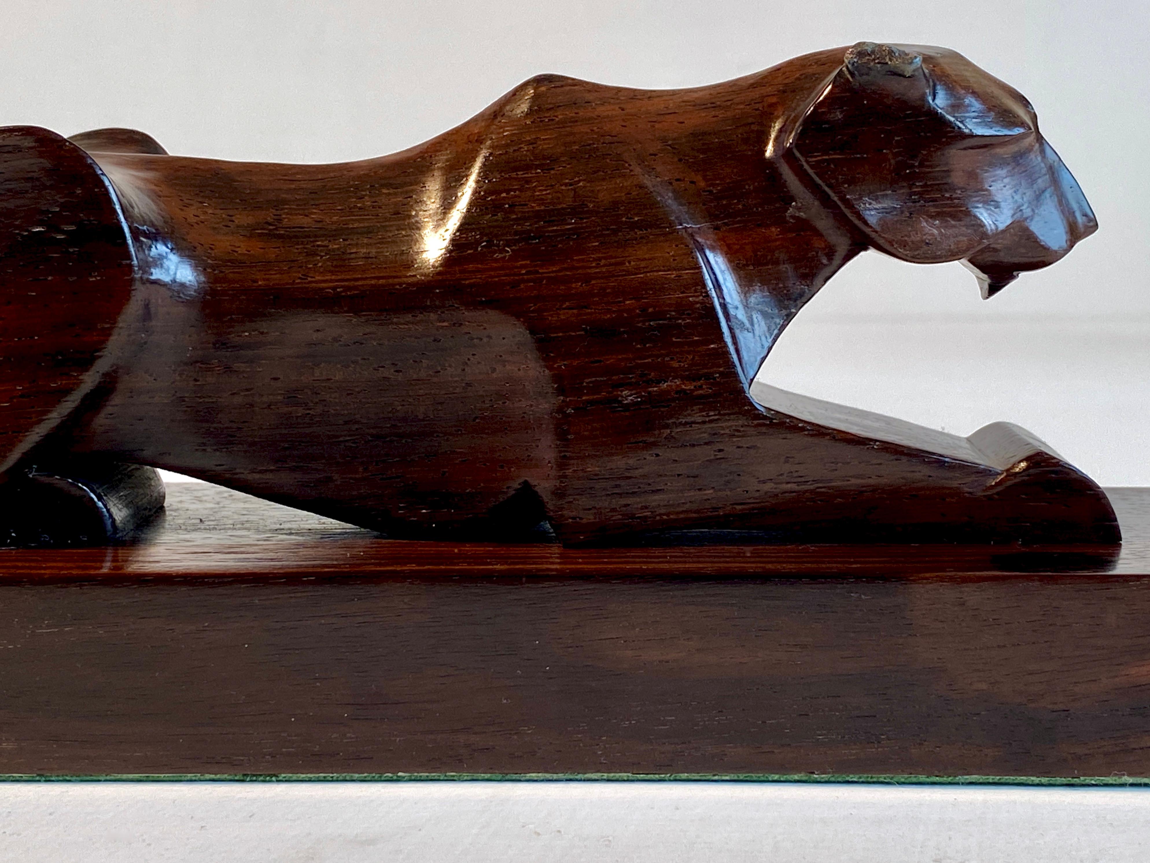 Macassar Art Deco Carved Panther French Sculpture For Sale