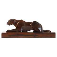 Art Deco Carved Panther French Sculpture