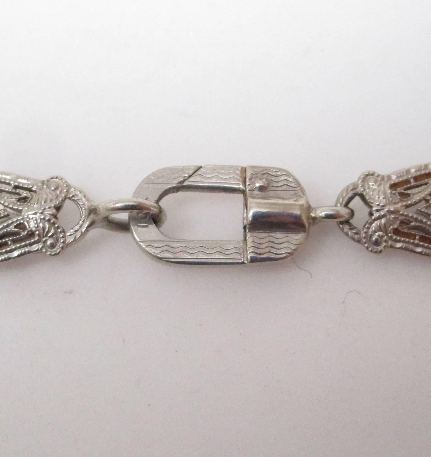 Women's Art Deco Carved Quartz Diamond White Gold Necklace