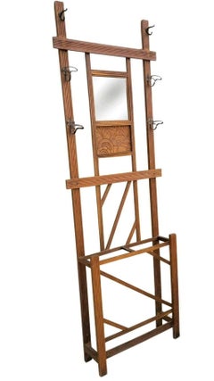 Art Deco Carved Rack Hall Tree with Mirror