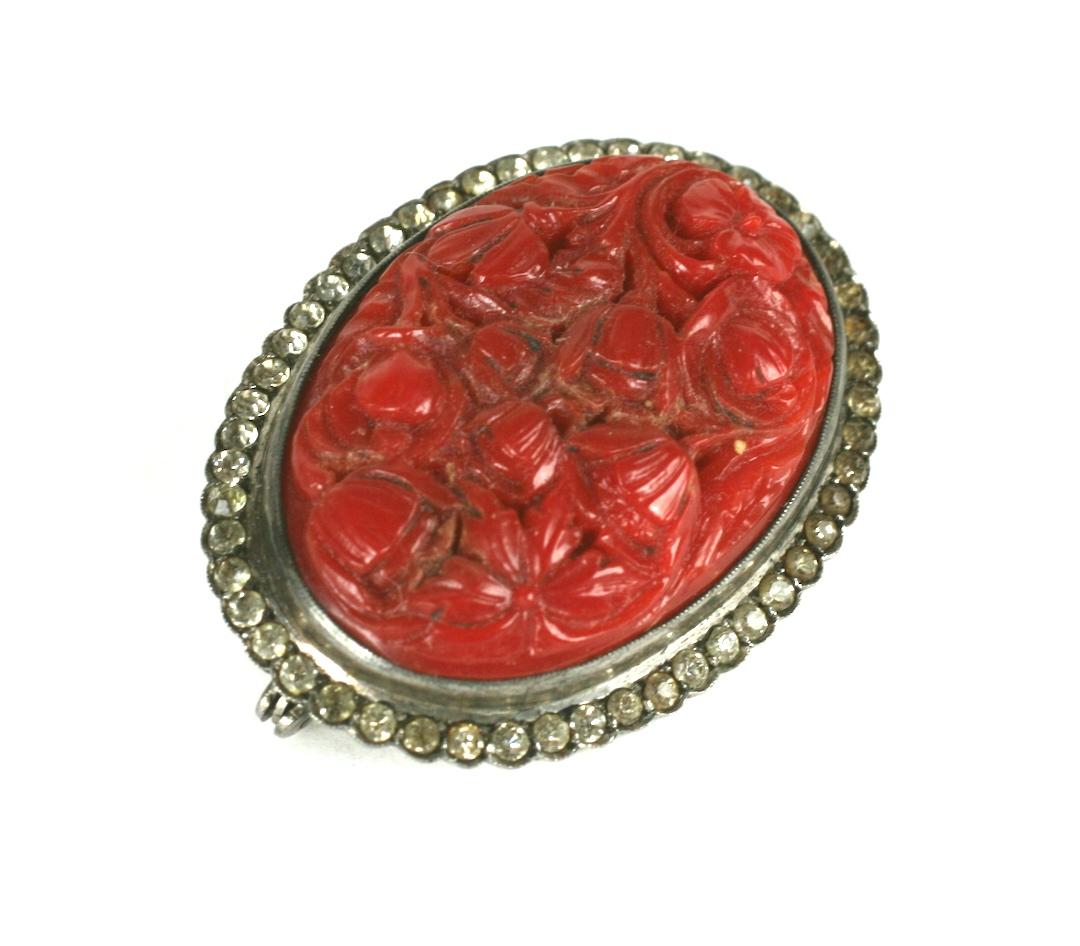 red coral brooch