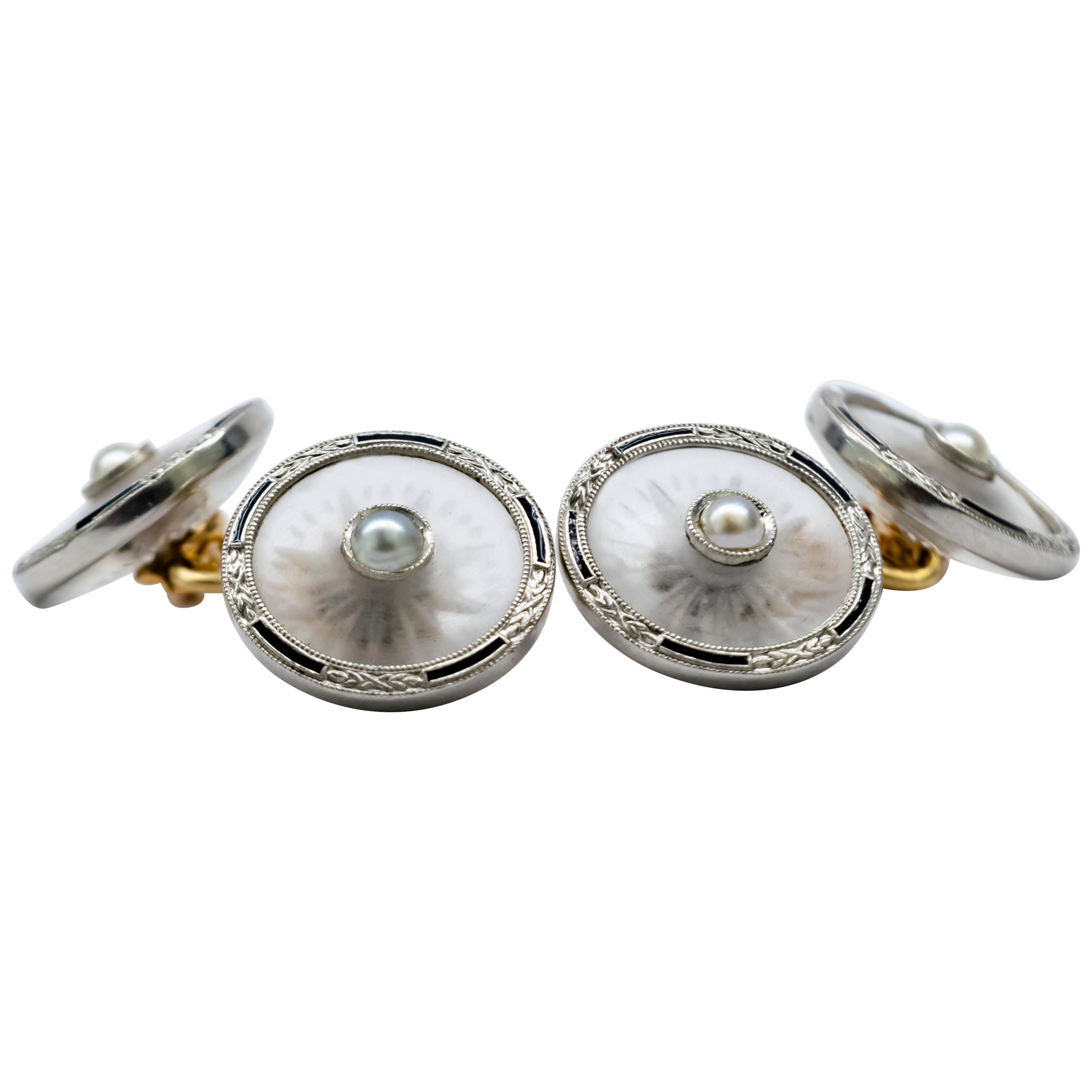 Art Deco Carved Rock Crystal and Sapphire Cufflinks For Sale