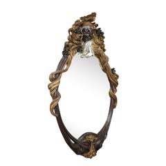 Art Deco Carved Sculptural Flapper Mirror in Limewood, Plaster Appliques & Gilt