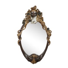 Art Deco Carved Sculptural Flapper Mirror in Limewood, Plaster Appliques & Gilt