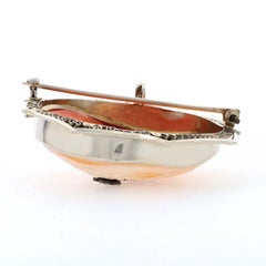 Art Deco Carved Shell Cameo Brooch/Pendant, 14k White Gold En Habille Pin