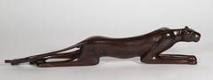 Art Deco Carved Solid Ebony Wood Panther Sculpture