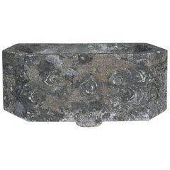 French Art Deco Carved Stone Jardinière, Fountain Basin