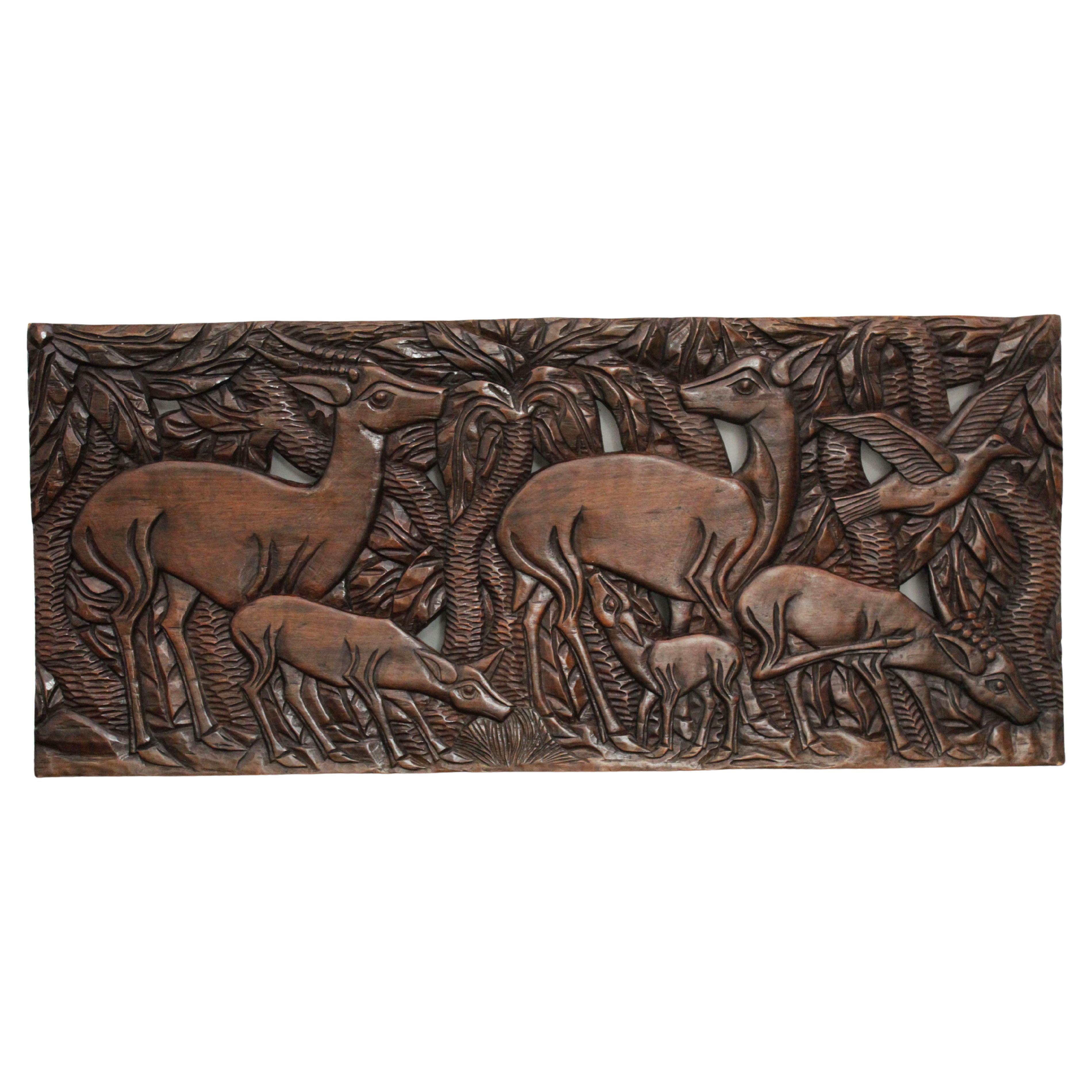 Art Deco Carved Walnut Decorative Panel, 1930s