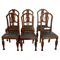 Chaises de salle à manger Art D�éco en noyer sculpté, années 1930, lot de 6