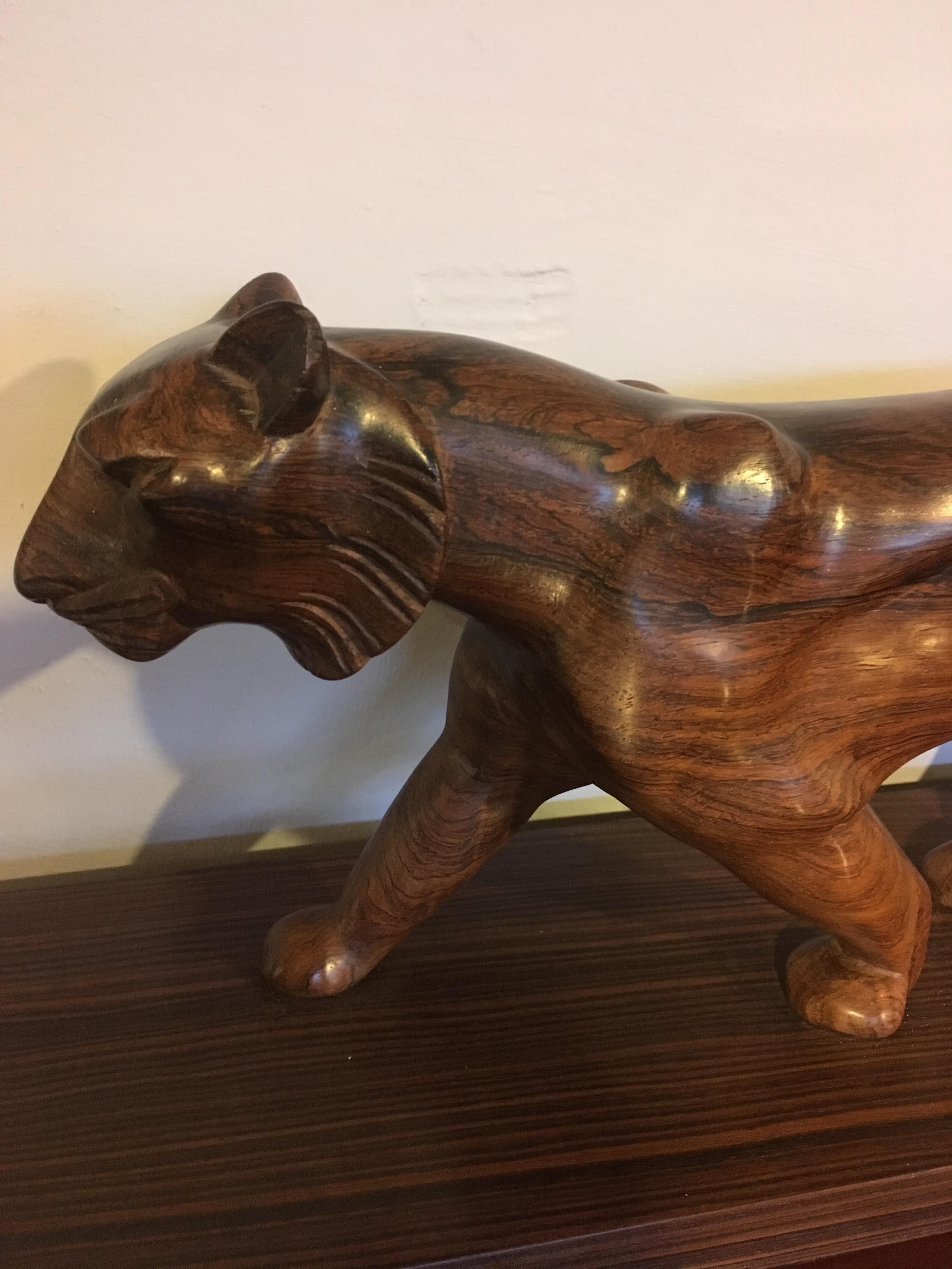 Art Deco Carved Walnut Panther In Good Condition For Sale In Honiton, Devon