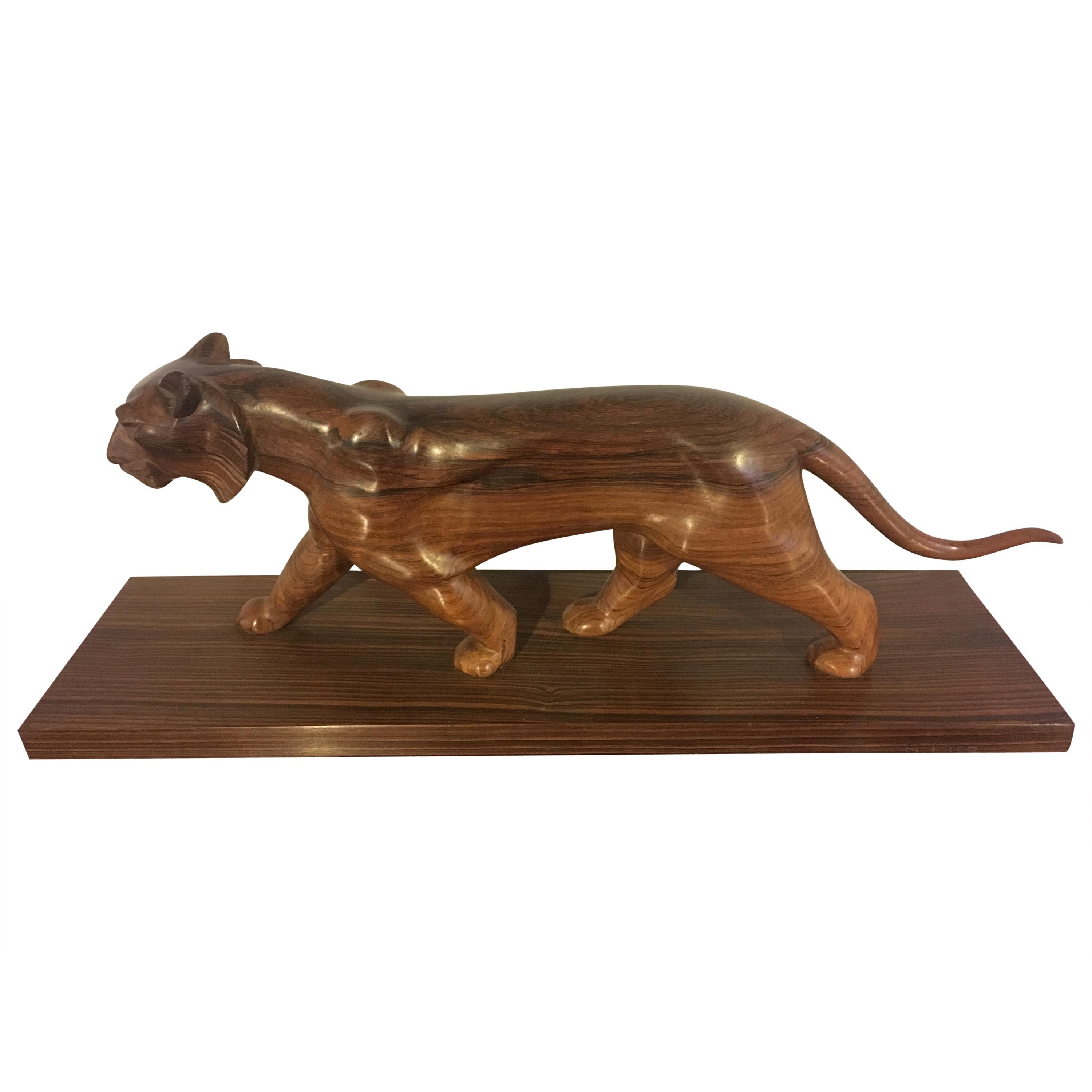 Art Deco Carved Walnut Panther For Sale