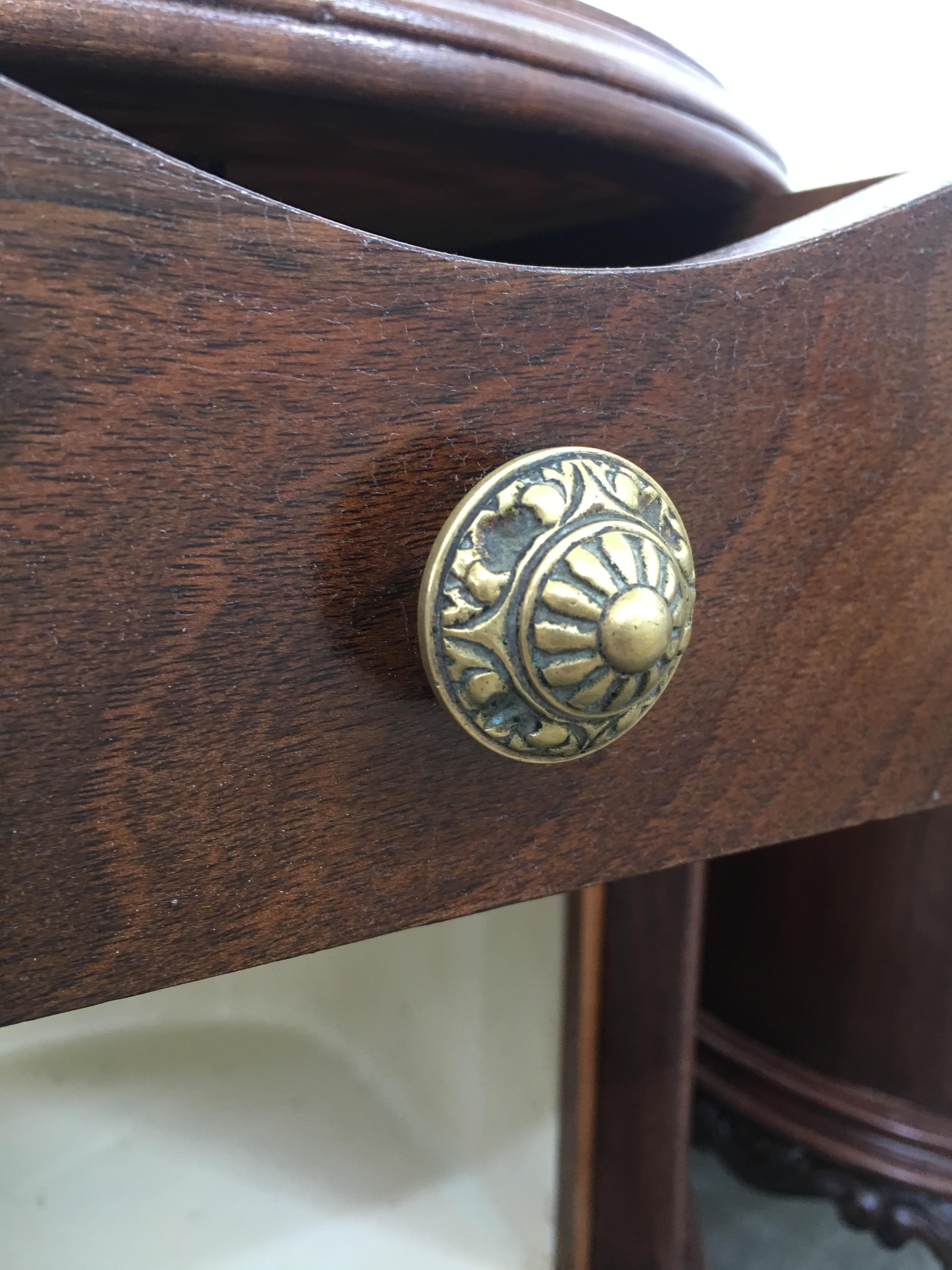 Art Deco Carved Walnut Round Nightstands, a Pair 2