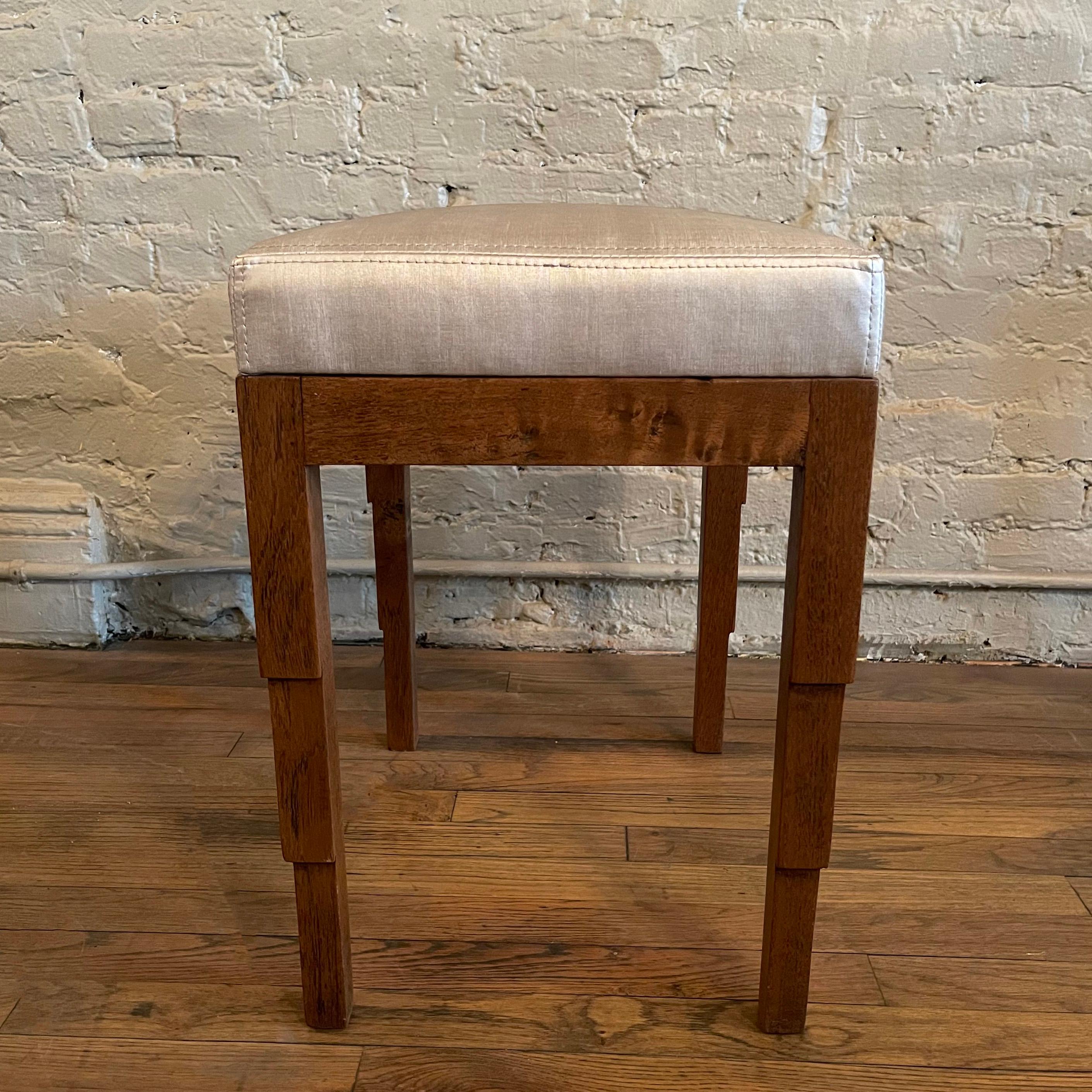 20th Century Art Deco Carved Walnut Upholstered Ottoman