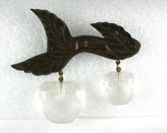 Art Deco Carved Wood and Lucite Apple Brooch
