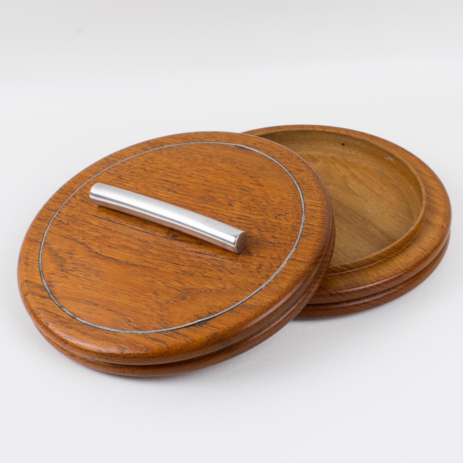 Mid-20th Century Art Deco Carved Wood Box with Metal Accent, France circa 1930 For Sale