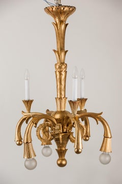 Art Deco Carved Wood Chandelier, 1930s