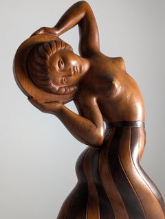 Sculpture Art Carved Wood de Jens Jacob Bregnø, Danemark, années 1920, signée