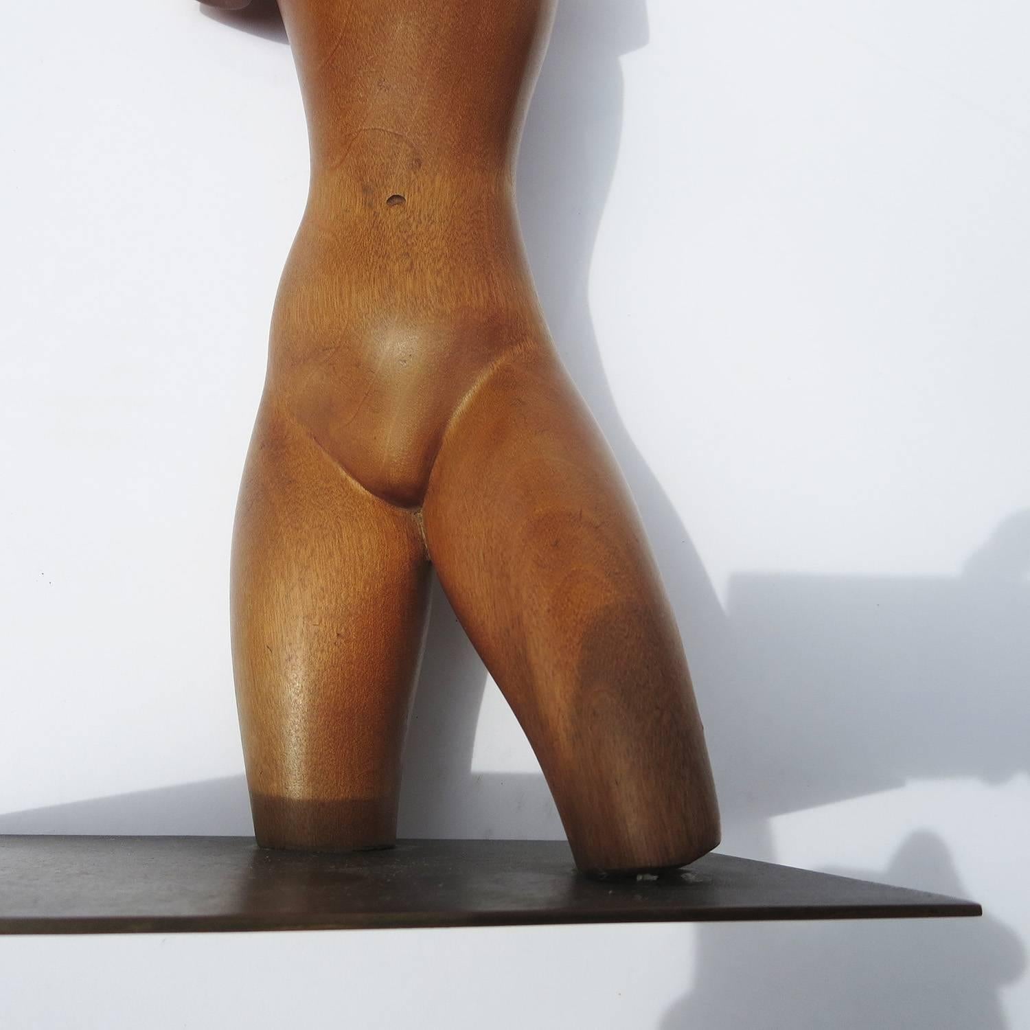 Austrian Art Deco Carved Wooden Nude Sculpture by Karl Hagenauer