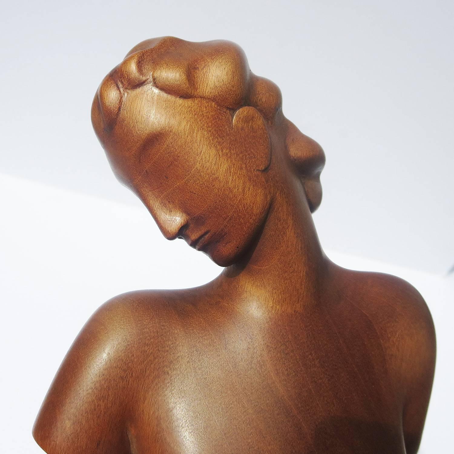Art Deco Carved Wooden Nude Sculpture by Karl Hagenauer In Good Condition In North Hollywood, CA