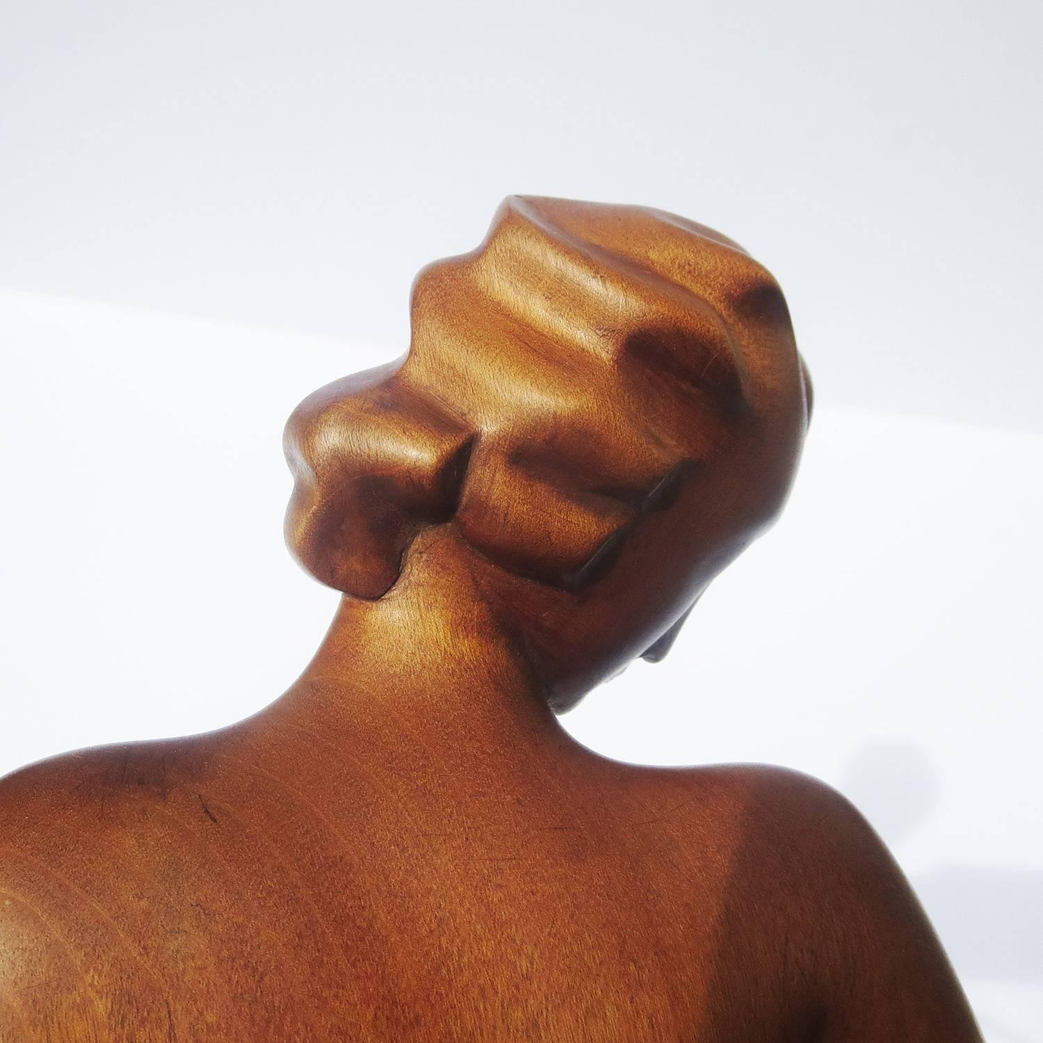 Mid-20th Century Art Deco Carved Wooden Nude Sculpture by Karl Hagenauer
