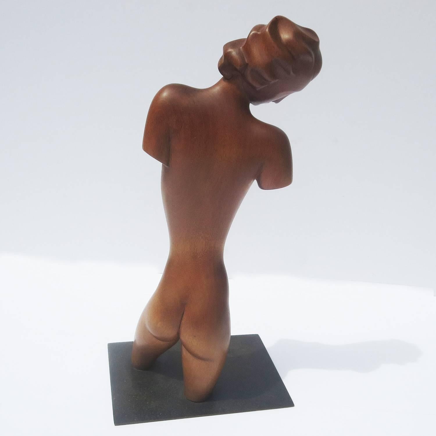 Mahogany Art Deco Carved Wooden Nude Sculpture by Karl Hagenauer