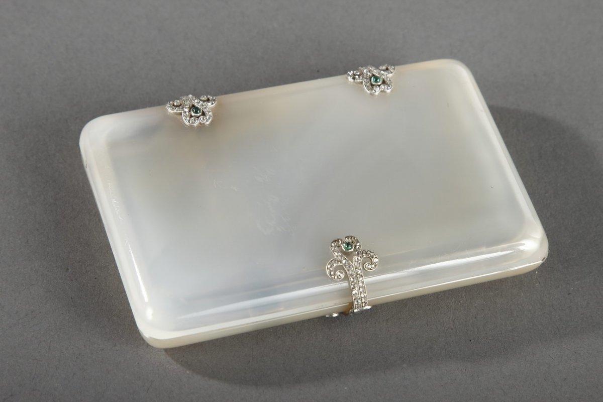 French Art Deco Case with Agate, Gold, Diamonds and Emeralds