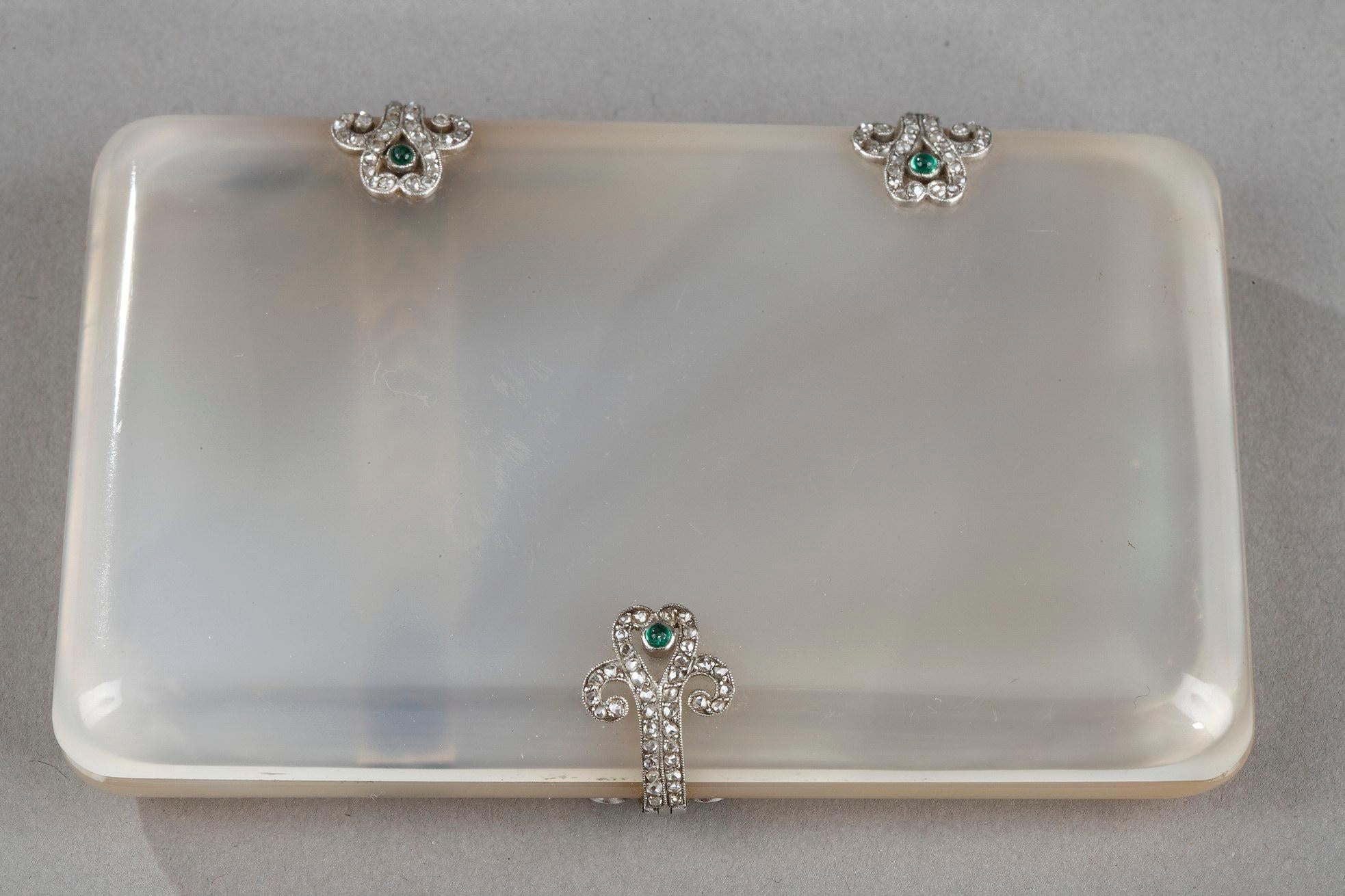 Emerald Cut Art Deco Case with Agate, Gold, Diamonds and Emeralds