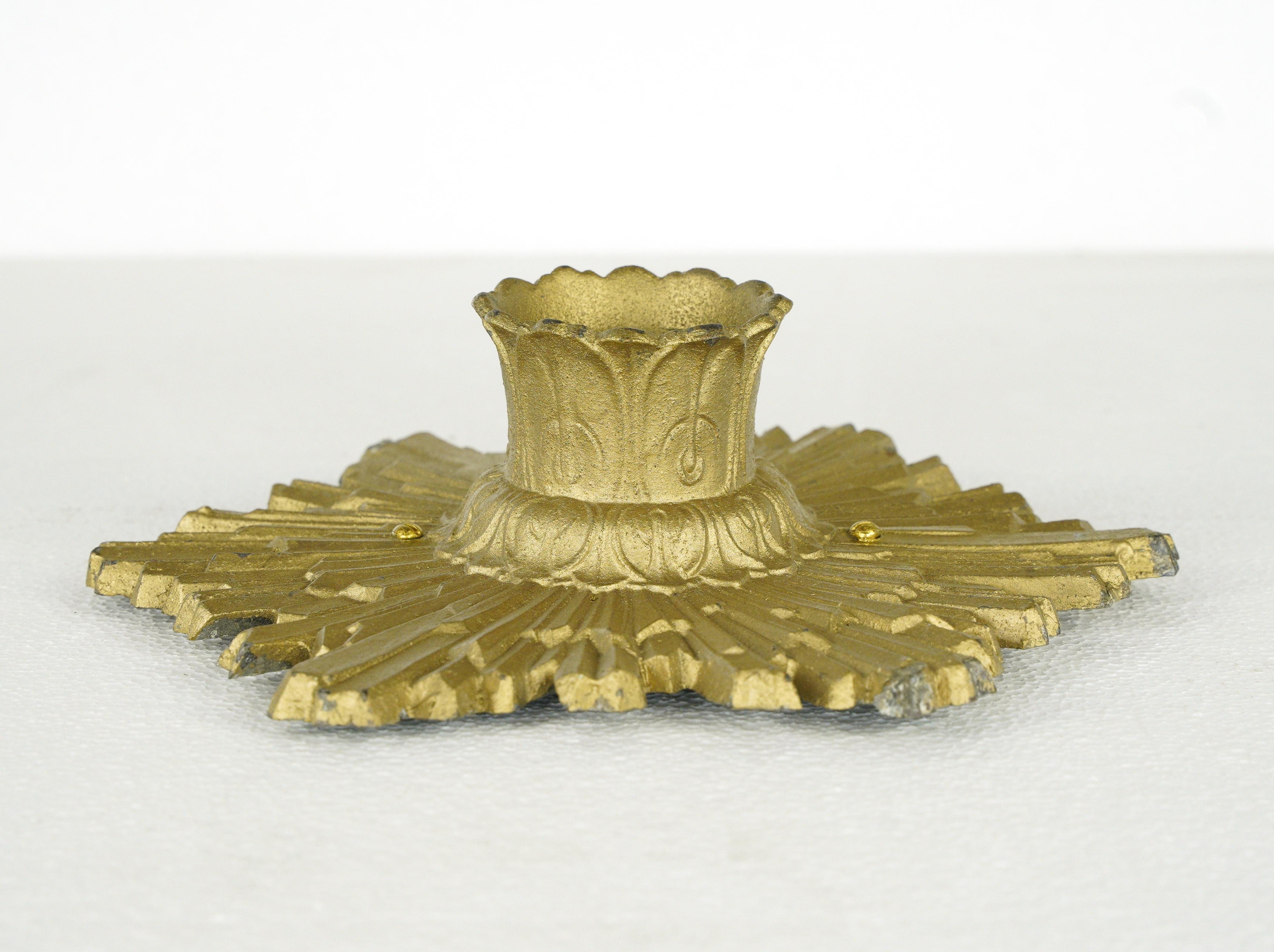 Art Deco Cast Aluminum Gold Exposed Bulb Flush Mount Light For Sale 1