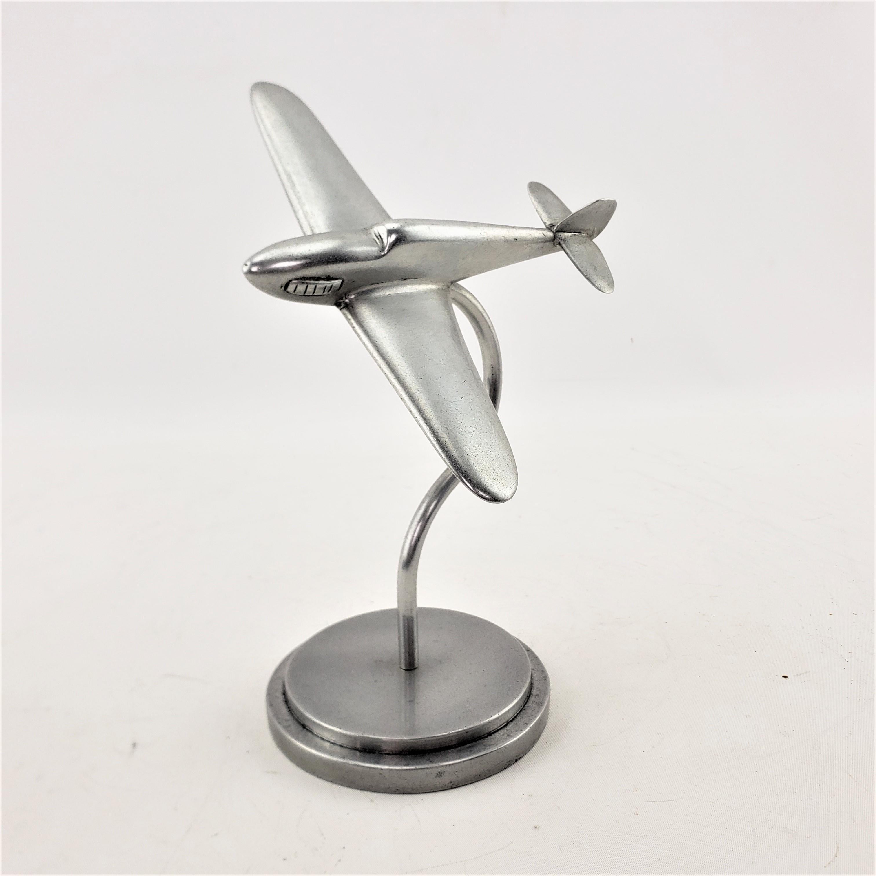 Art Deco Cast Aluminum Stylized Fighter Airplane Model or Sculpture & Stand 1