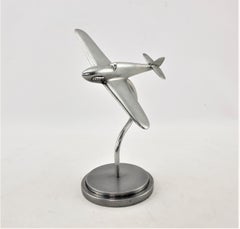 Art Deco Cast Aluminum Stylized Fighter Airplane Model or Sculpture & Stand