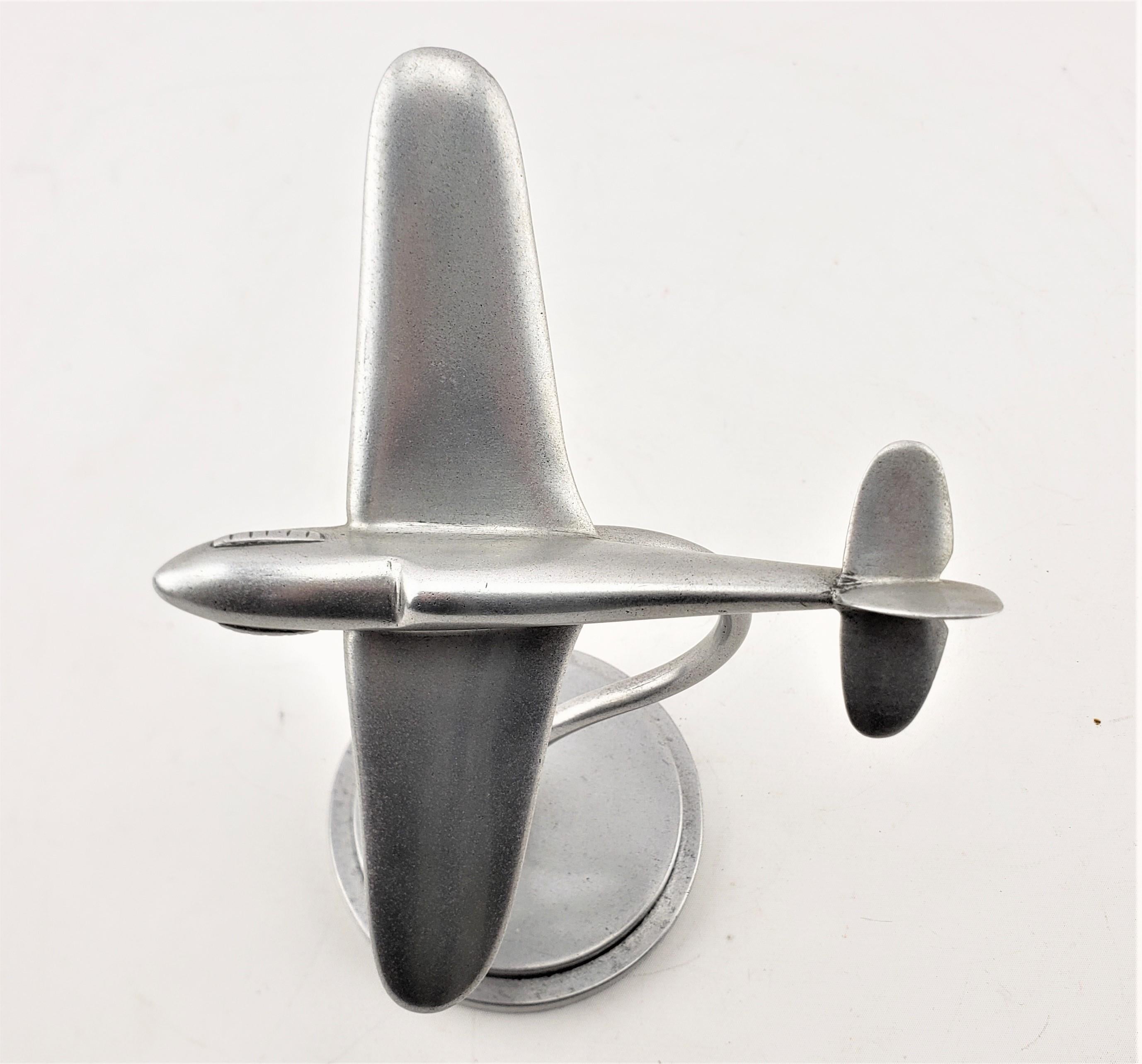 American Art Deco Cast Aluminum Stylized Fighter Airplane Model or Sculpture & Stand