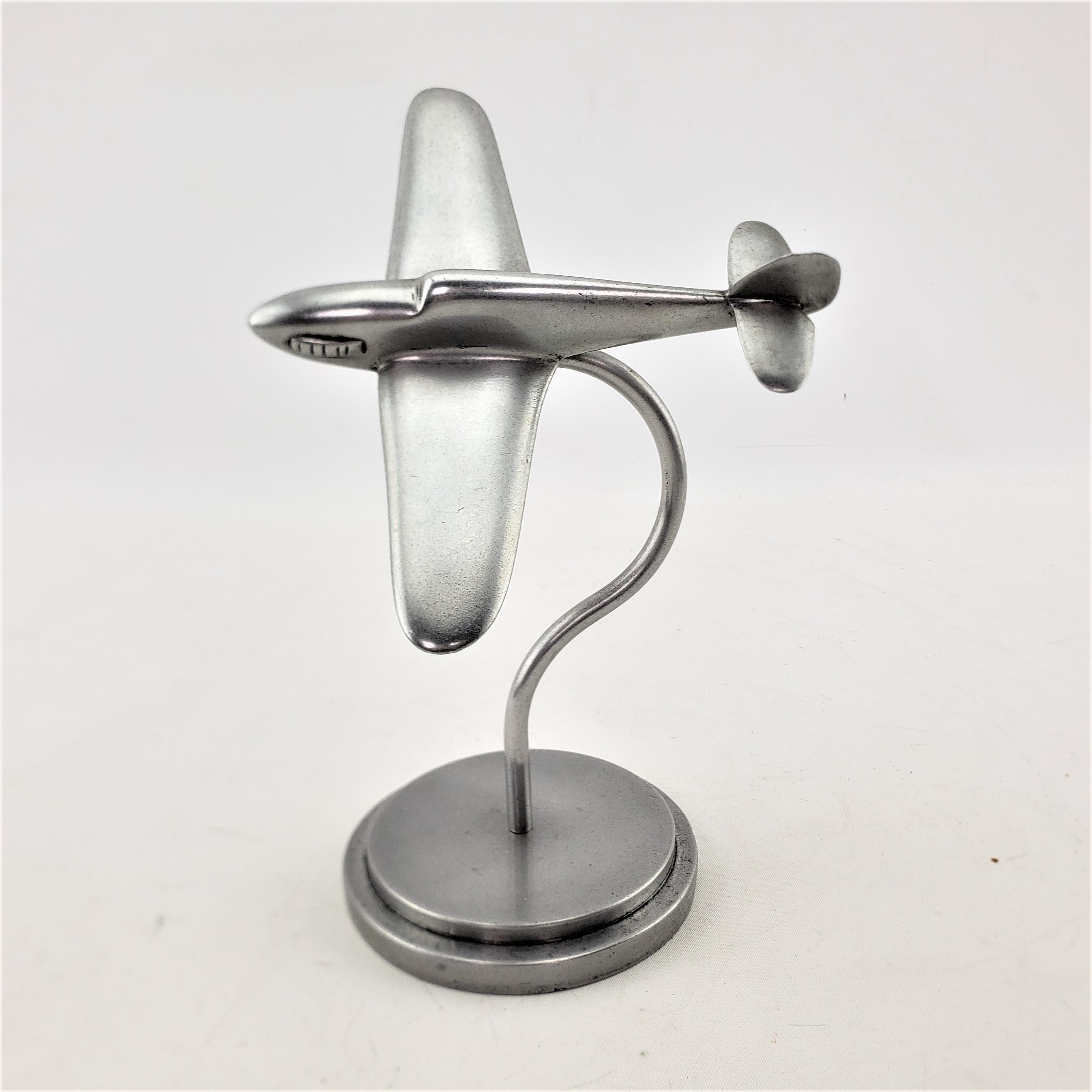 Art Deco Cast Aluminum Stylized Fighter Airplane Model or Sculpture & Stand In Good Condition In Hamilton, Ontario