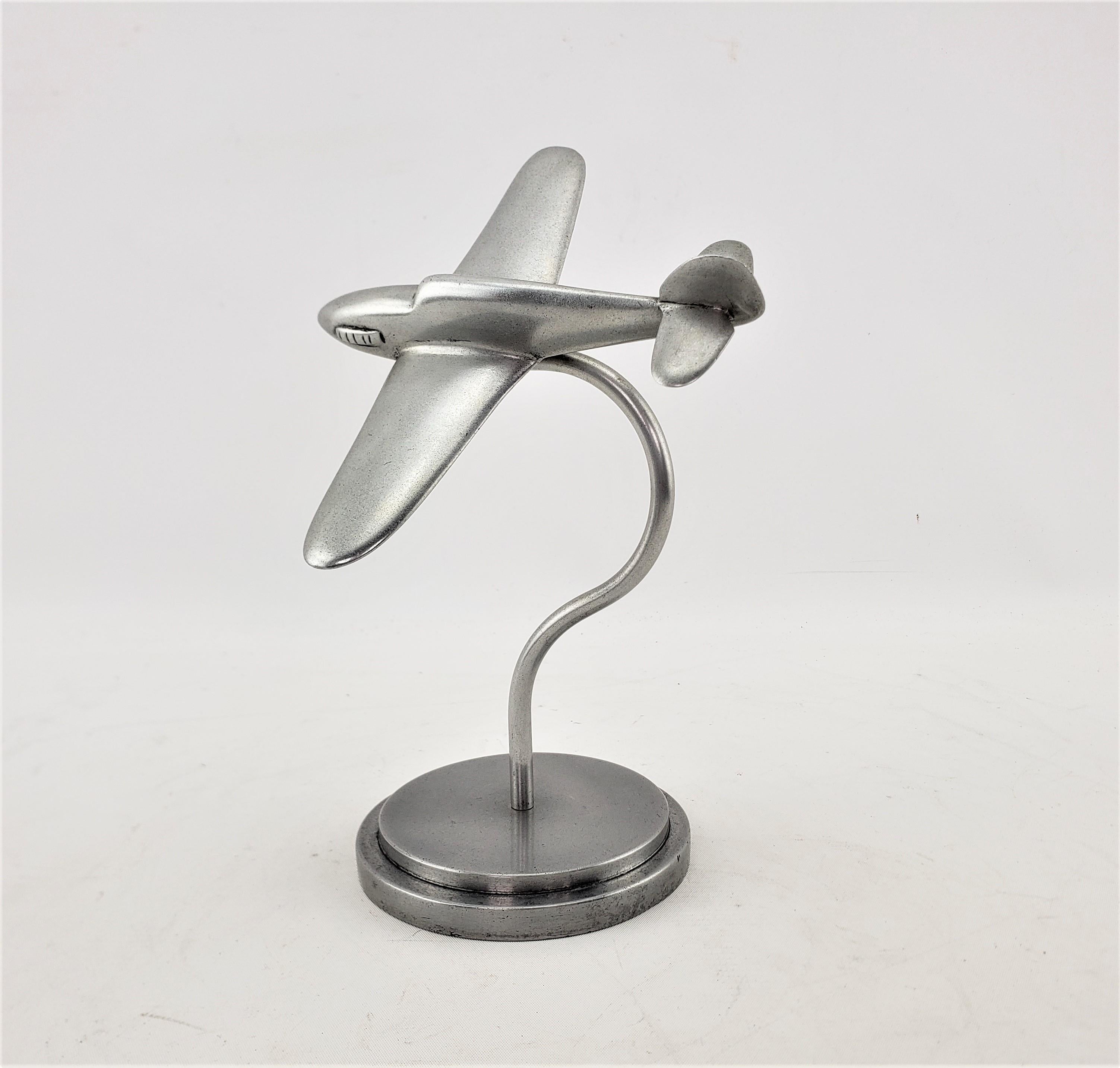 20th Century Art Deco Cast Aluminum Stylized Fighter Airplane Model or Sculpture & Stand