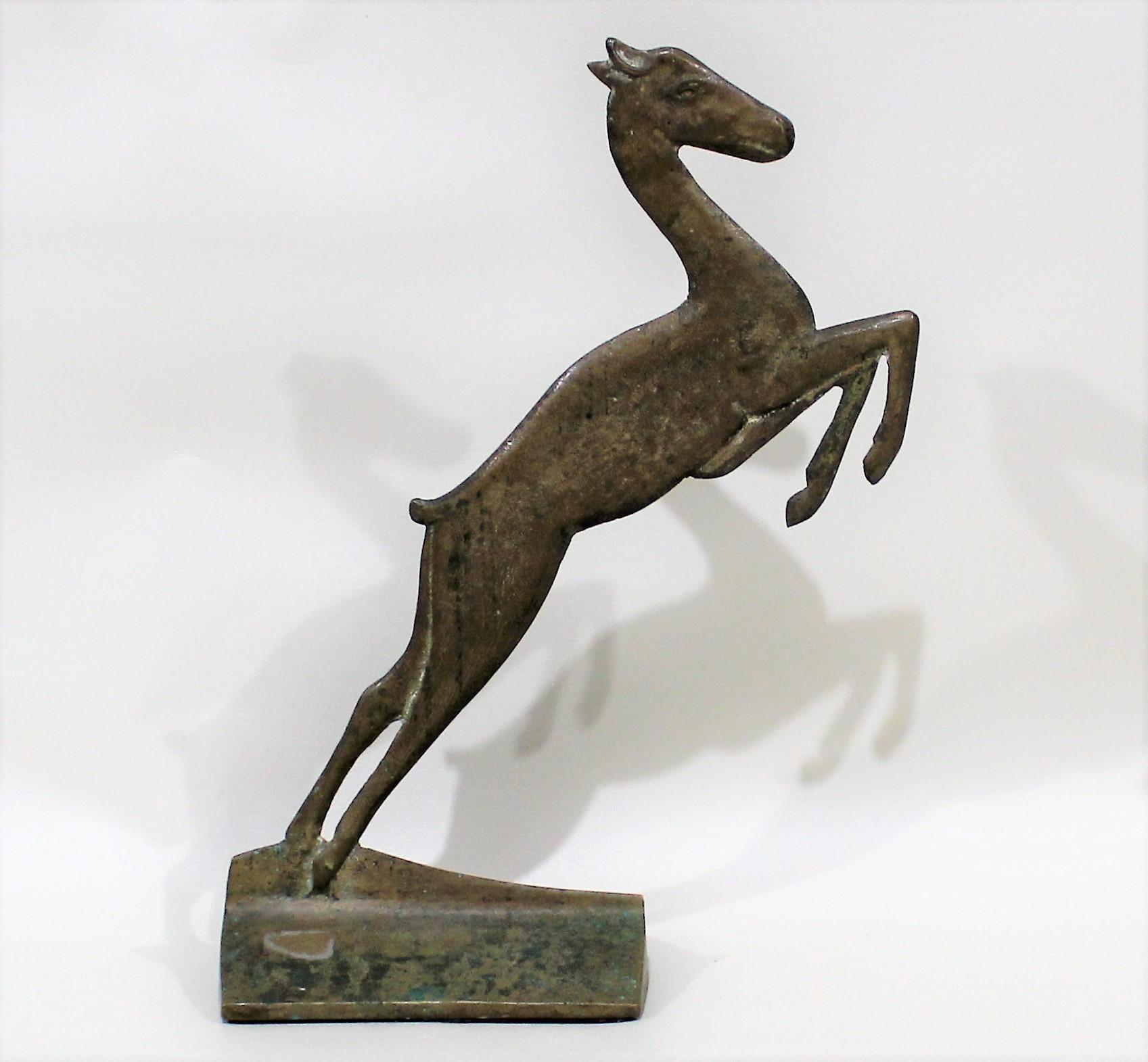 Art Deco Cast Brass Jumping Doe Doorstop In Good Condition In Hamilton, Ontario