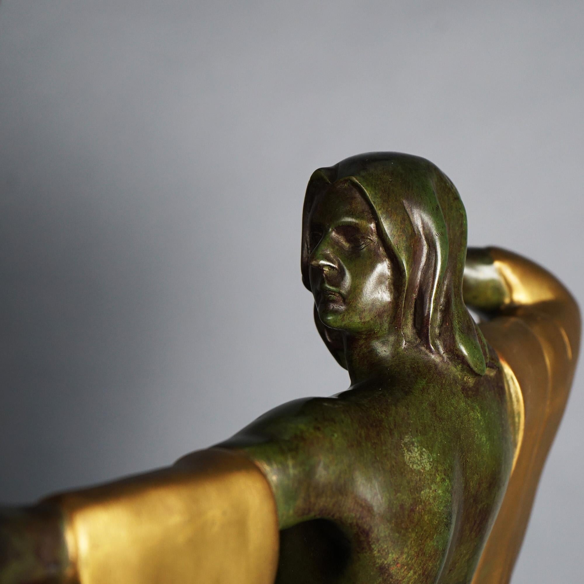 Art Deco Cast Bronze Archer Figure on Marble Base C1930 6