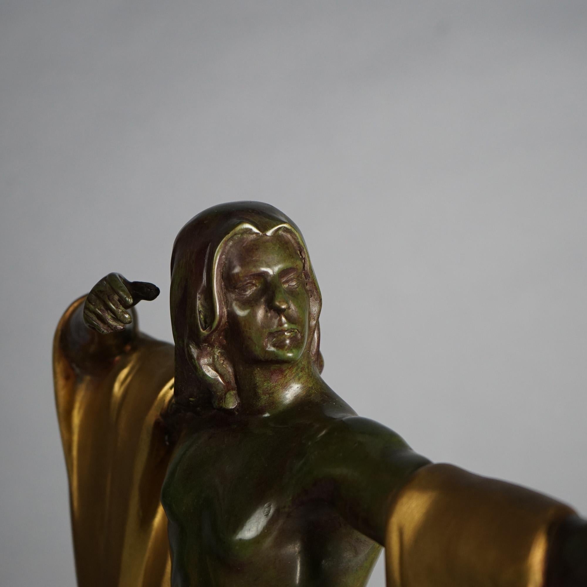 Art Deco Cast Bronze Archer Figure on Marble Base C1930 7