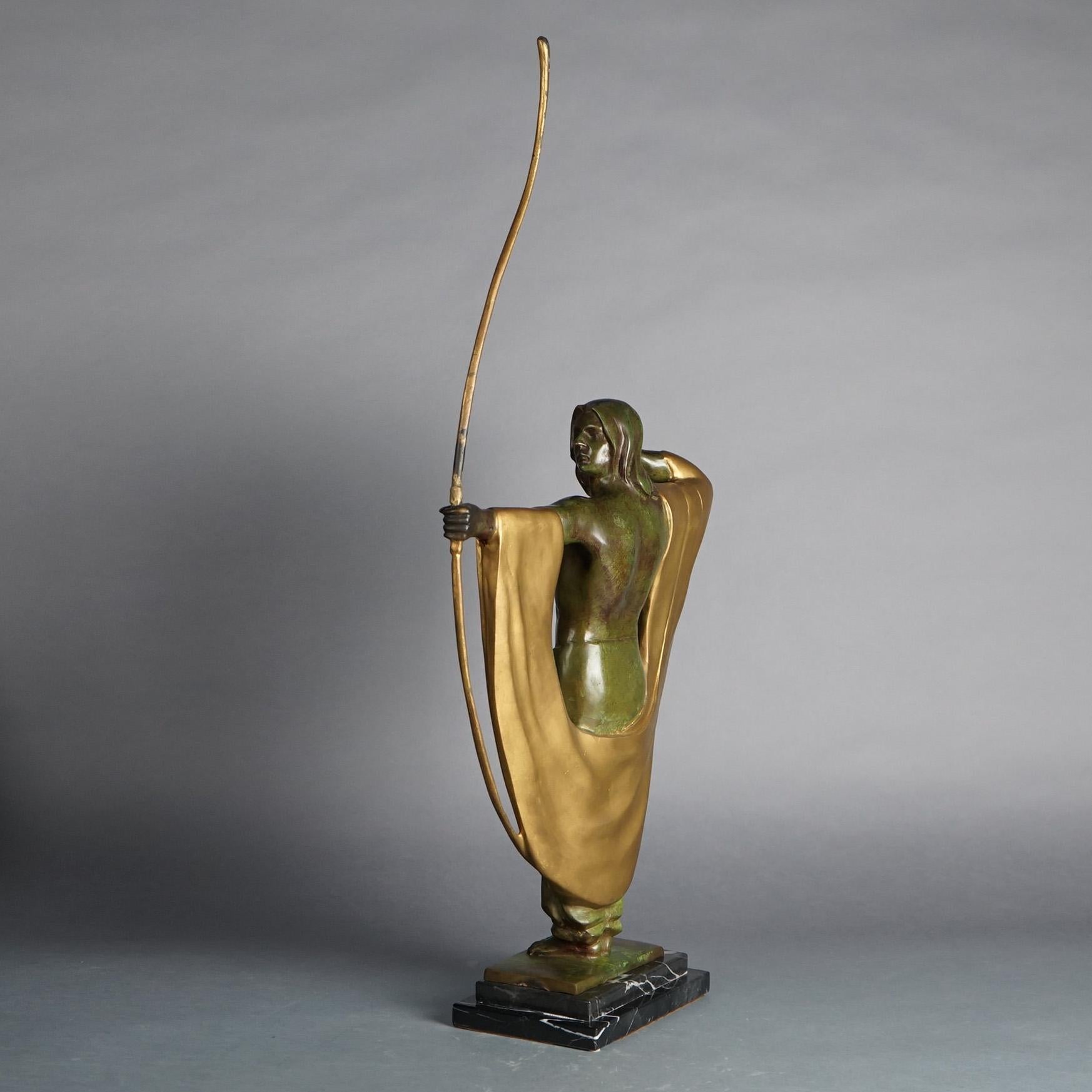 Art Deco Cast Bronze Archer Figure on Marble Base C1930

Measures- 35''H x 16''W x 6''D